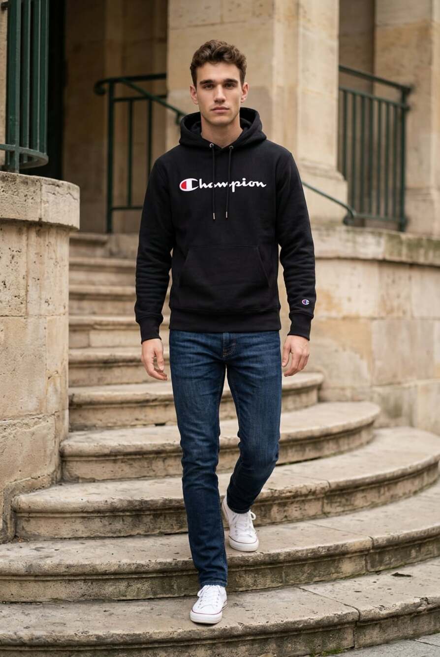 Men’s Champion Powerblend Script Logo Pullover Hoodie size small